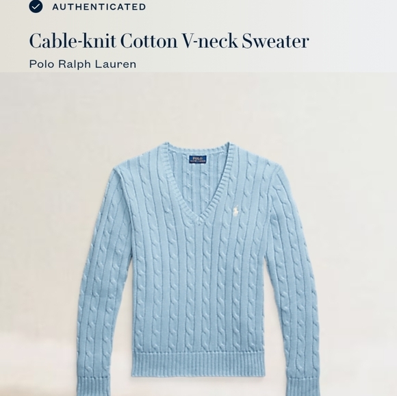 Polo Ralph Lauren Cable-knit Cotton V neck Blue Sweater L - Picture 6 of 6